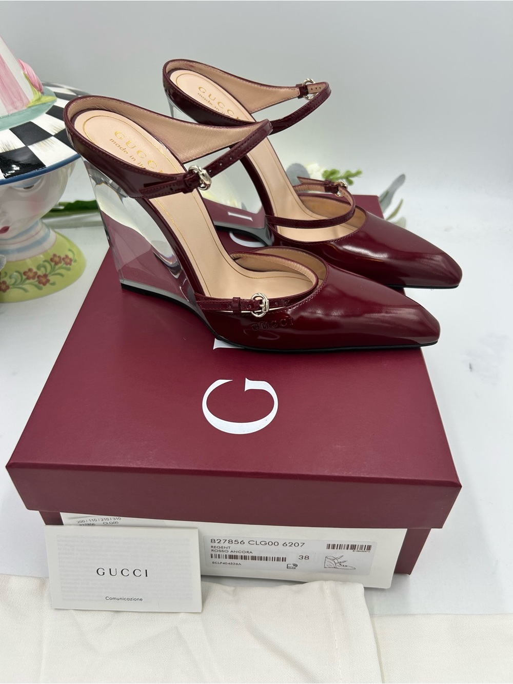 Women's Gucci rosso leather wedge mules size 38 made in Italy
